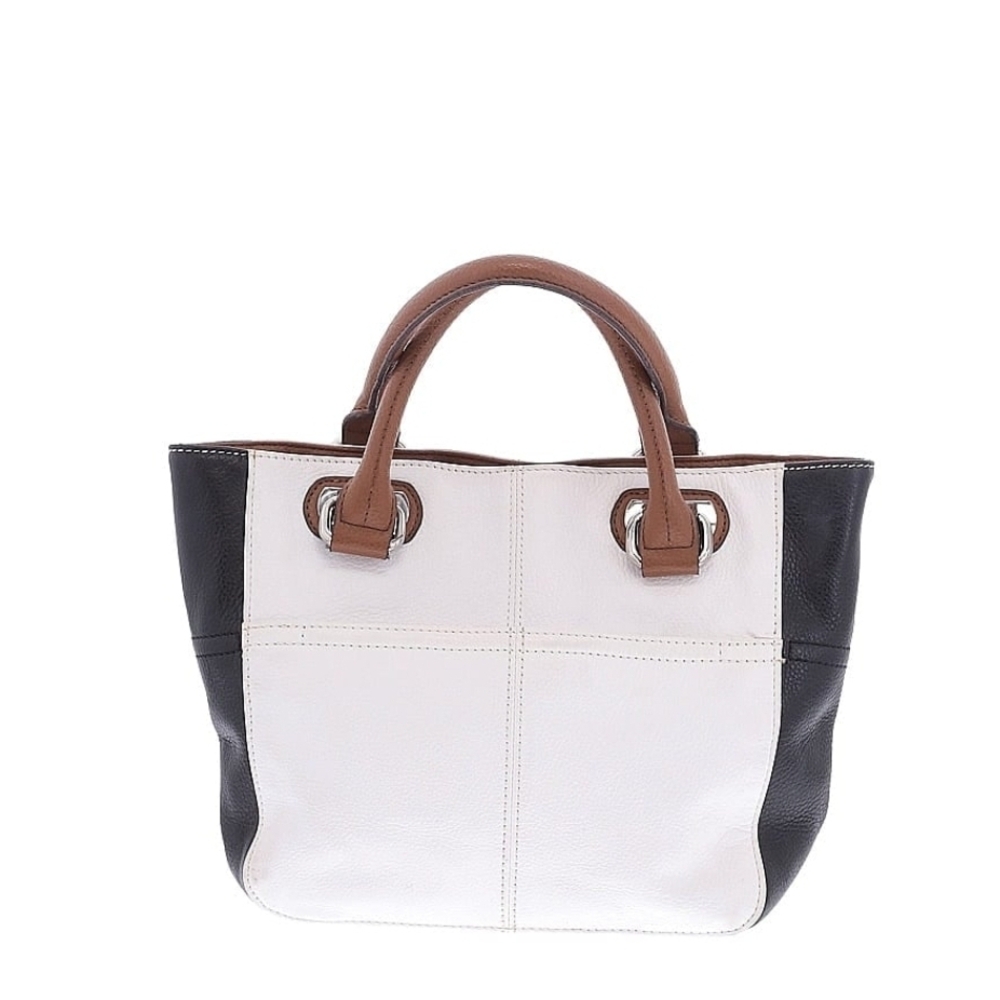 Tignanello Black and White Mini Bag with Tan Handles